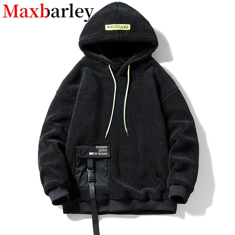 

Maxbarley Mens Fleece Hoodies Men 2022 Winter Sweatshirt Oversized Hip Hop Streetwear Black Techwear Hoodie Men Sweatshirts