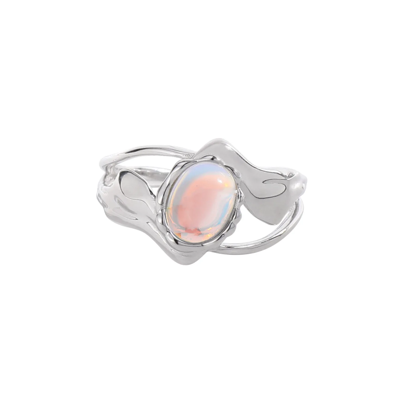 

Маленький и роскошный дизайн, универсальное Плиссированное кольцо с лунным камнем и текстурой 925 пробы Серебряное женское