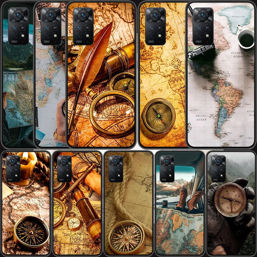 Дорожный телефонный чехол с картой мира для Xiaomi Redmi 12 12C 10 10A 10C 9 9A 9C 9T 8 8A 7 7A 6 6A S2 K60 K40