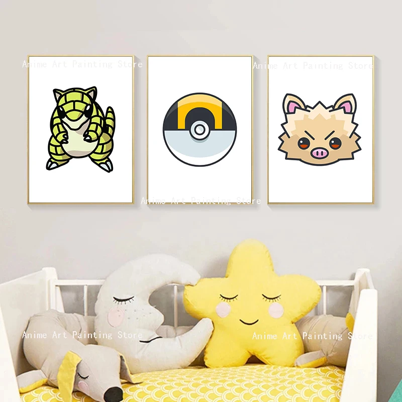 

Pokemon Canvas Painting Japanese Anime Print Primeape Pokeball Sandshrew Poster Kids Room Bedroom Gifts Wall Art Decor Cudros