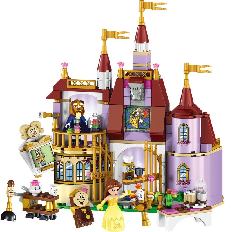 

Disney Building Blocks Friends Beauty and The Beast Princess Castle Sets Brick Belle's Enchanted Castle Playmobil Toys Gifts