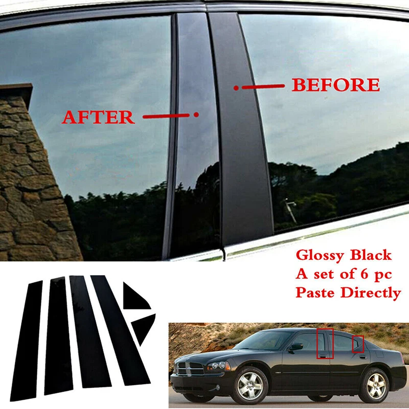 

6 Pcs Window Pillar Posts Door Trim Stickers Cover for Dodge Charger carbon fibre 2006-2010 Auto Exterior Styling Accessories