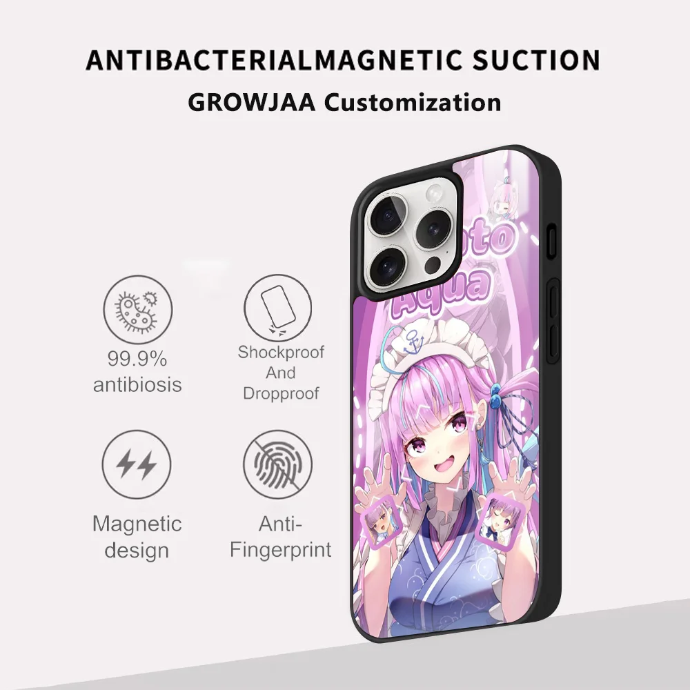 H-Hololive M-Minato A-Aqua Phone Case For iPhone 16 15 14 13 12 11 Pro Max Plus Mini Magsafe Mirror Wireless Magnetic Cover