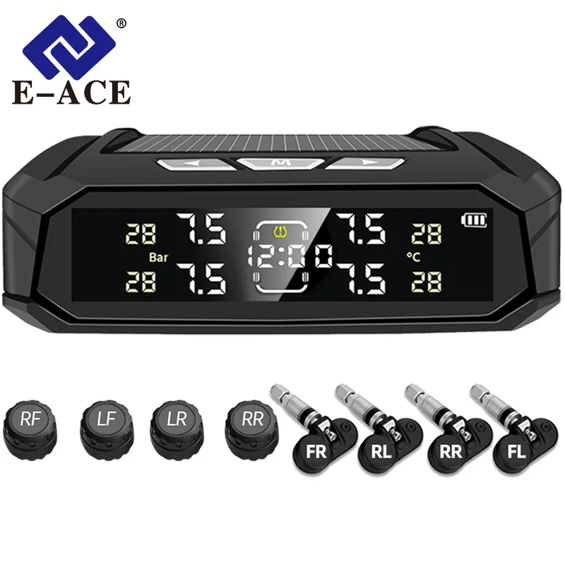 

E-ACE K10 Solar TPMS Car Tire Pressure Alarm Monitor System Tyre Temp Digital Display Auto Security Alarm Systems With 6 Sensors