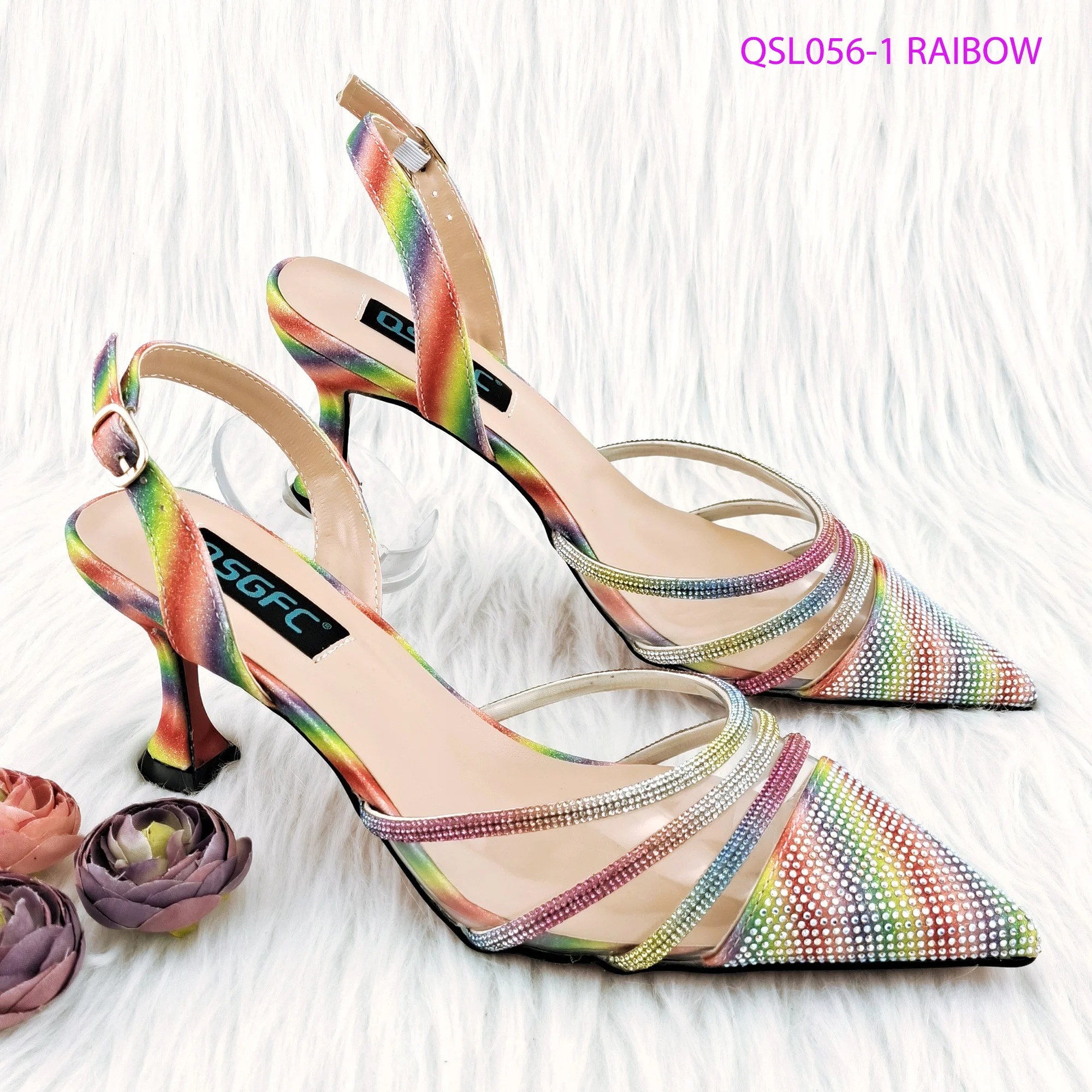 Rainbow Color High Quality PU Leather Italian Design Women Shoes African Mature Style Matching Shoes