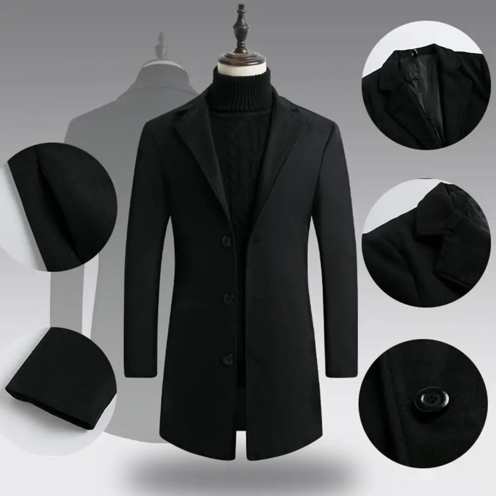 

Trendy Men Trench Coat Warm Slim-fitting Lapel Trench Coat Turndown Collar Autumn Winter Jacket for School