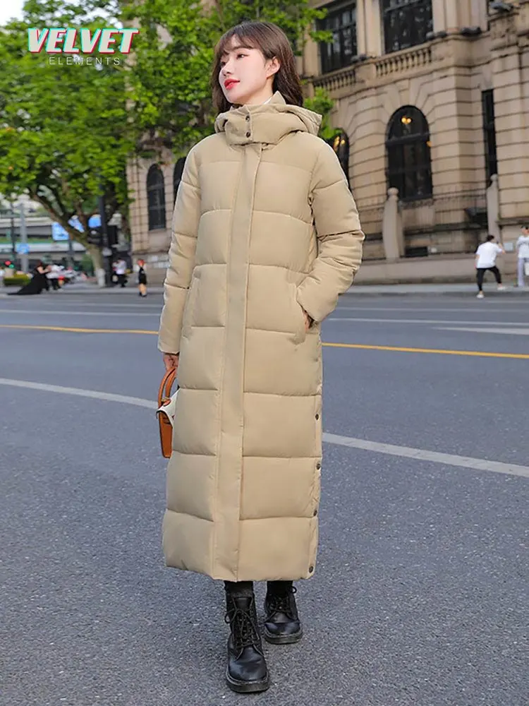VelvetElements 2023 New X-long Hooded Parkas Fashion Winter Jacket Women Casual Thick Down Cotton Winter Coat Women Warm Outwear