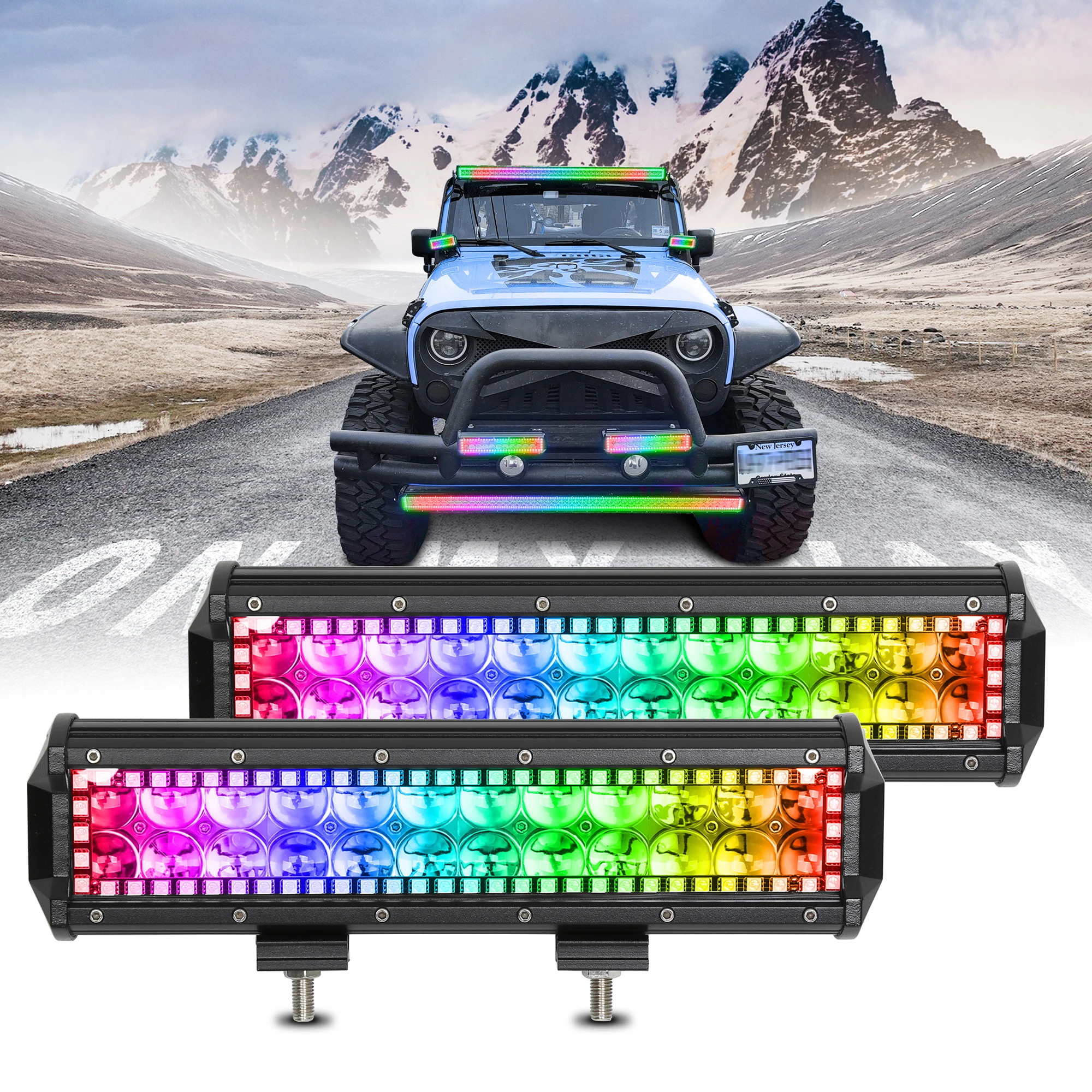 Световая панель светодиодная для внедорожника Pack2, 12 дюймов, 72 Вт, с Bluetooth и дистанционным управлением, 300 режимов