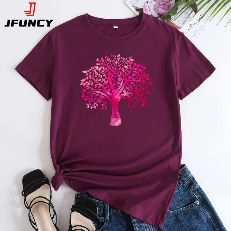 JFUNCY Women's Oversize T Shirt Ladies Short Sleeve Tee Shirt Female Summer Tshirt New Fashion Graphic T-shirt Women Cotton Tops