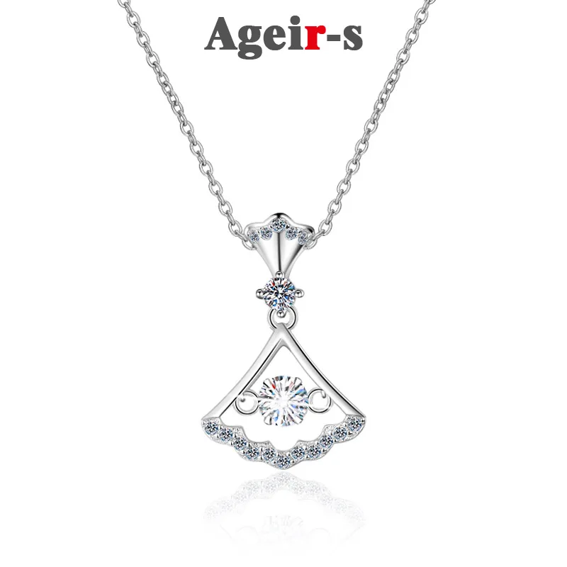 

AGEIR-S 100% S925 Sterling Silver 30 Cent Moissanite fan Necklace for Women Classic Pendant Chain Jewelry Gift Wholesale Z094