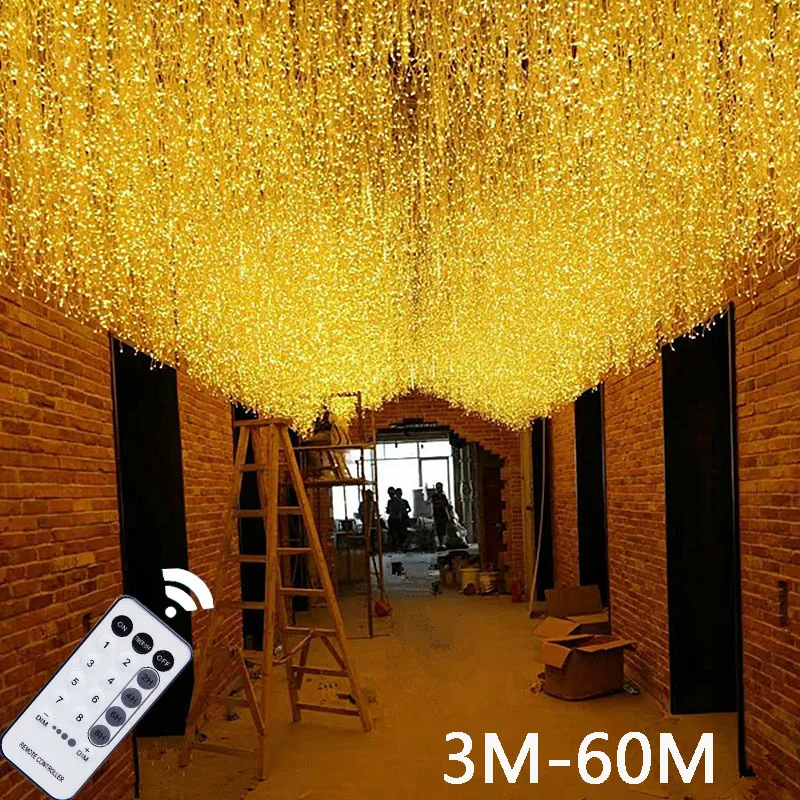 Ramadan Christmas Decorations For Outdoor Waterproof LED Curtain Icicle Fairy String Light Street Garland On The House Winter
