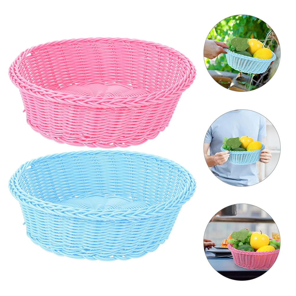 

Basket Woven Baskets Serving Bread Wicker Storage Rattan Round Fruit Holder Snacks Vegetable Container Vegetables Tray Snack