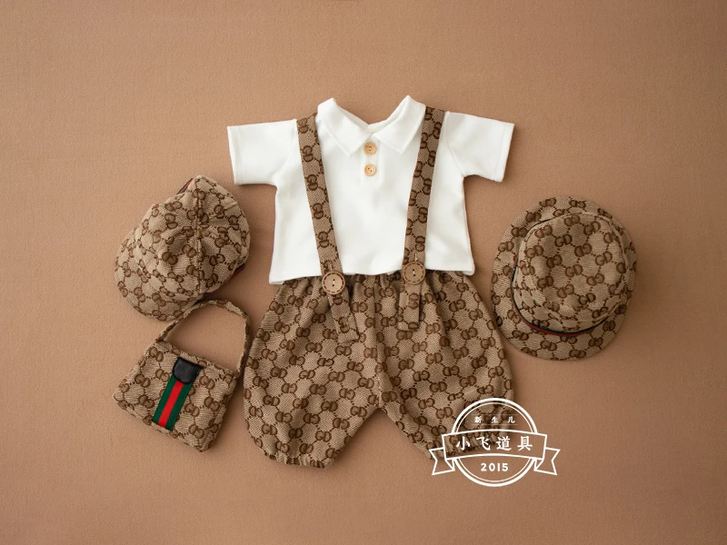 Dvotinst Newborn Photography Props Baby Boy Gentleman Outfits Hat Handbag Clothes Set Fotografia Studio Shoots Bebes Photo Props enlarge