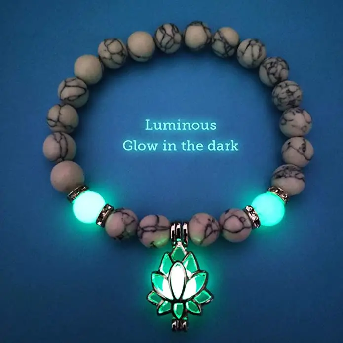 

Natural Stone Bracelet Yoga Healing Luminous Glow In The Dark Bracelet Lotus Charm Beads Bracelet for Men Women Prayer Buddhism