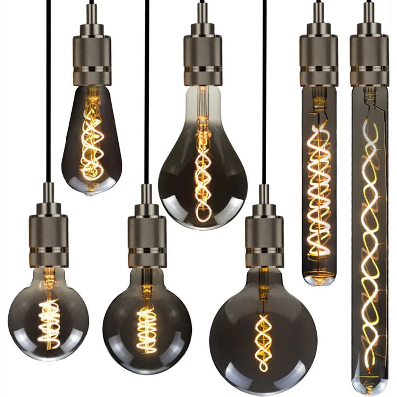 E27 LED Dimming Bulb Grey 220V Vintage Spiral Filament Light ST64 A110 G80 G95 T180 T300 Retro Incandescent Decoration |