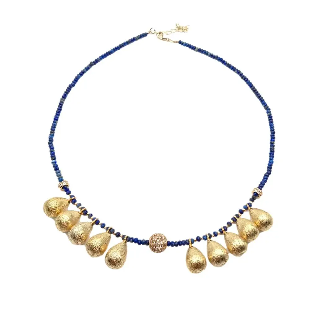 

Y.YING Blue Lapis Gemstone Necklace Brushed Teardrop Charm Necklace Women Collar Choker Shot Necklace Jewelry