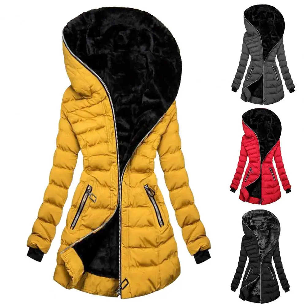 

Fabulous Winter Coat Smooth Women Coat Solid Color Elastic Cuff Quilted Lady Coat Thick