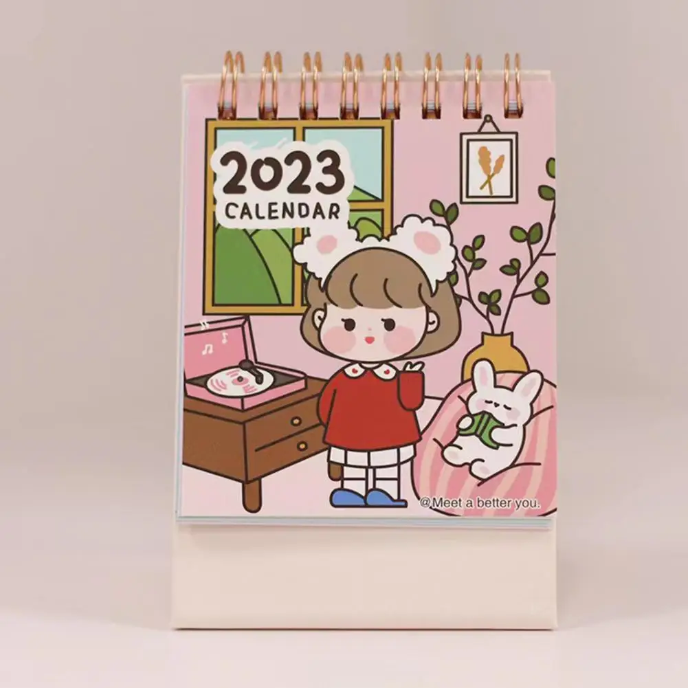 

Durable 2023 Calendar Mini Calendar Delicate Pattern Twin-Wire Binding 12 Monthly Flip Calendar Time Management Plan