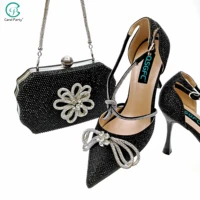 2022 newest party shoes ladies shoes and bag setfull diamond butterfly design in black color