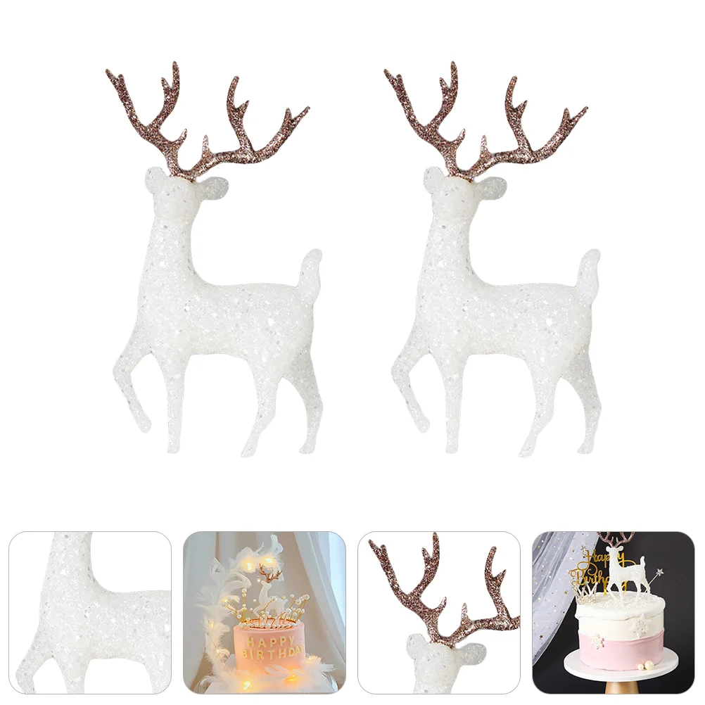 

Deer Christmas Figurines Reindeer Cake Decor Mini Decoration White Decorations Ornament Animal Birthday Figures Figurine