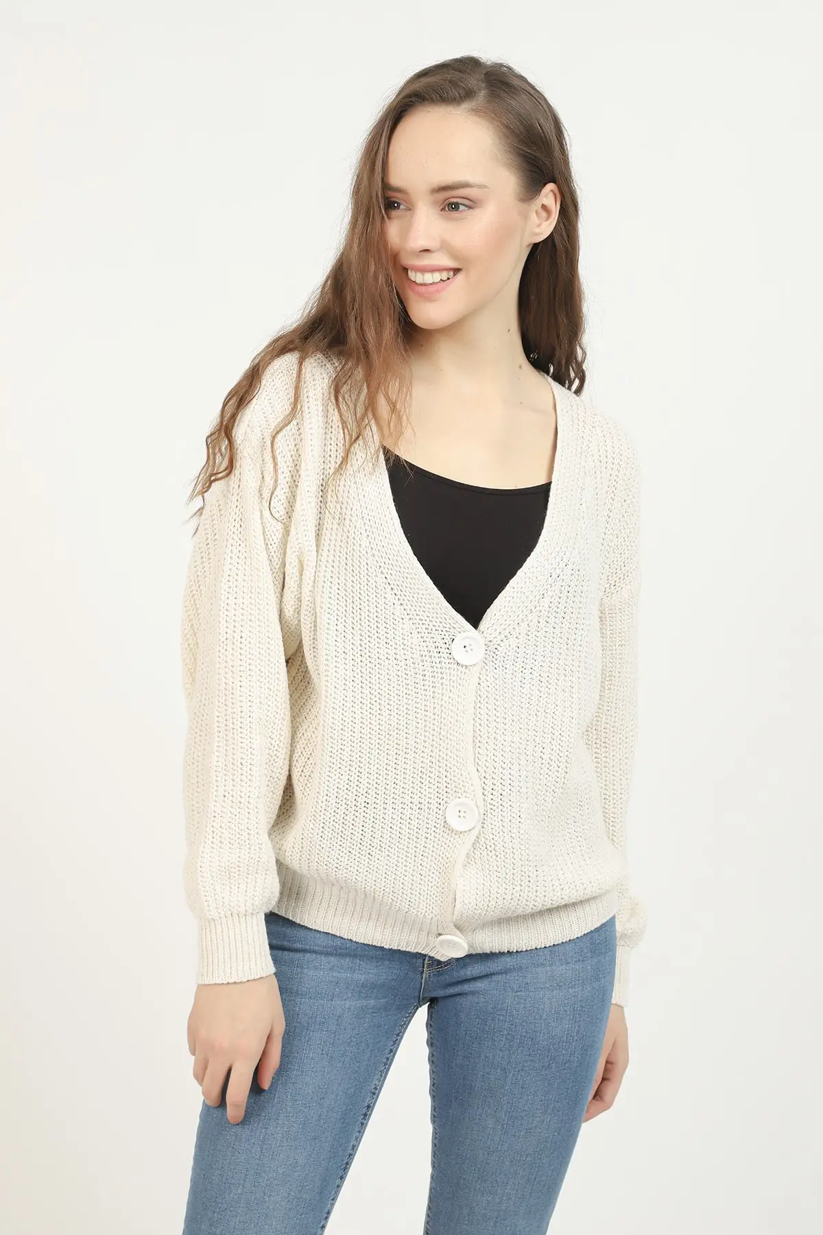 

Women's Cardigan Three Button Short Casual Knitted Quality Fashion Cardigan Sweaters Loose Sweater Jumper