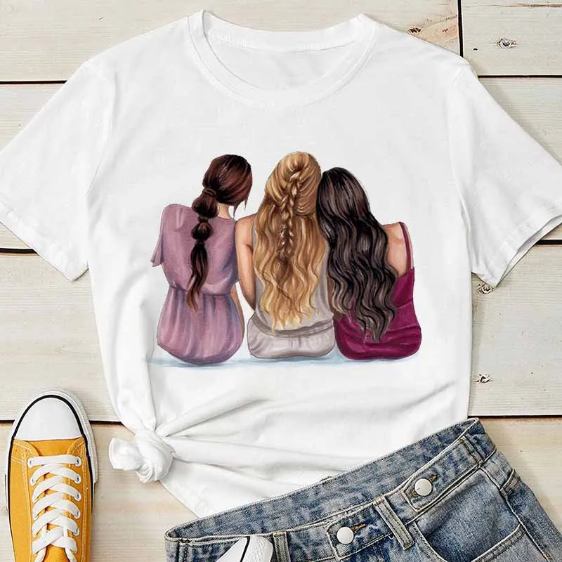 

Womens T-Shirt Graphic Short Sleeve Tshirt Tops Best Sisters Girlfriends Friends T Shirt Women Kawaii T-Shirt Female Tee Print