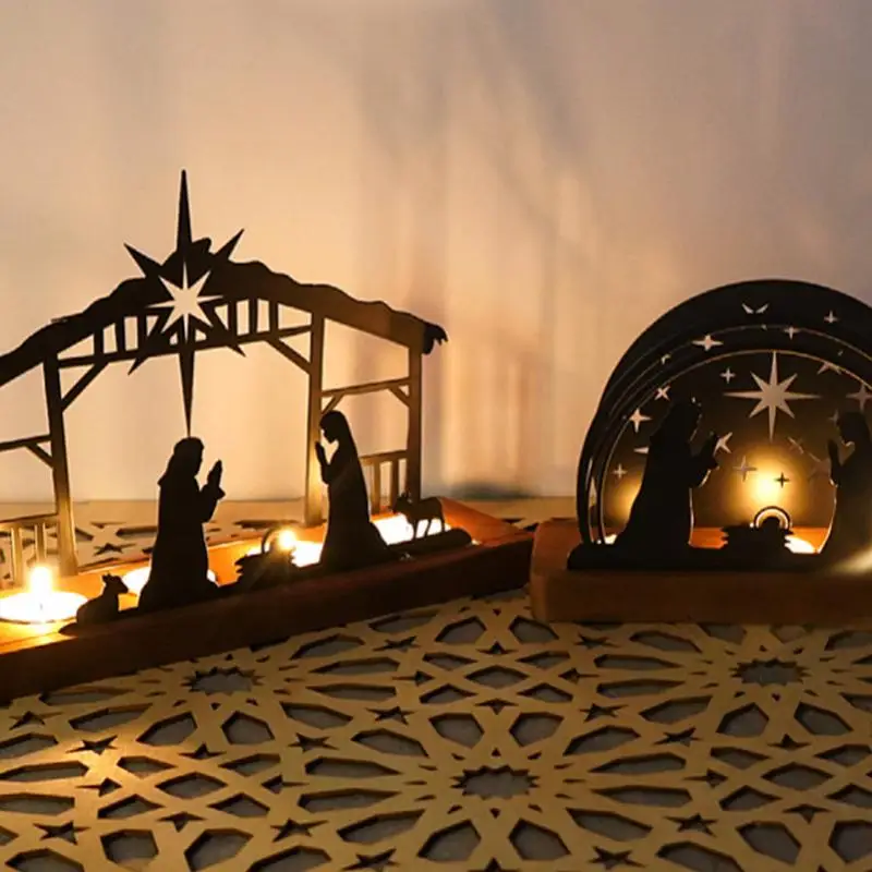 Полый подсвечник Рождественская сцена Металлические подсвечники Декоративная