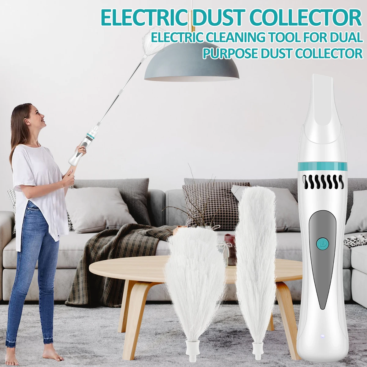 

Electric Microfiber Feather Duster USB Rechargeable 360° Spin Cleaning Duster with Extension Pole Detachable Dust Collector with