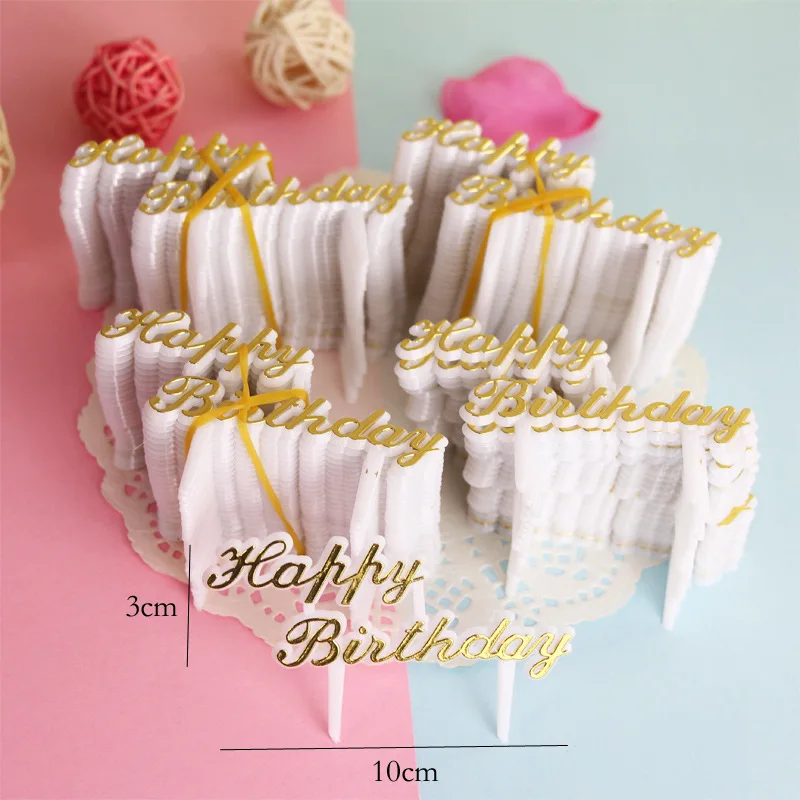 100Pc/lot Multi-style Happy Birthday Cake Topper Bling Decoration Sign Wedding Dessert Decor Baking Cakes Tool Acces |