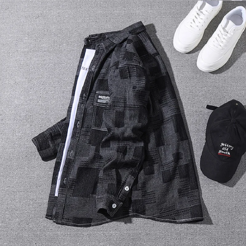 Men's Fashion Jacquard Slim Long-sleeved Shirt Spring and Autumn Tide Brand Lapel Shirt Jacket Harajuku Button Shirt Male Shirts