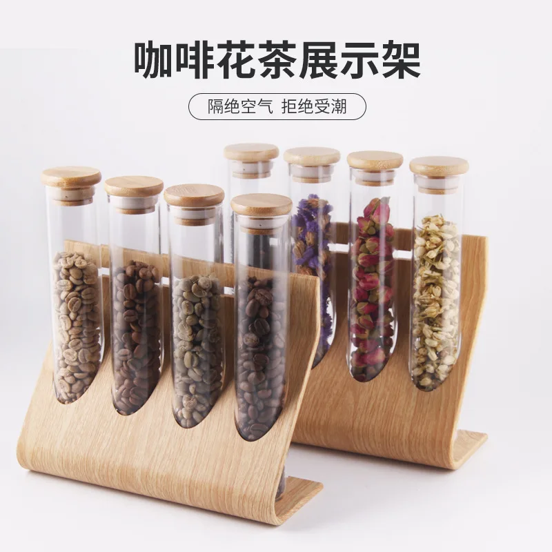 

Держатель для кофейных зерен, стеклянные пробирки, бутылка для хранения с пробкой, Полка для специй, злаков, банки для хранения, контейнеры, демонстрационная стойка для чая