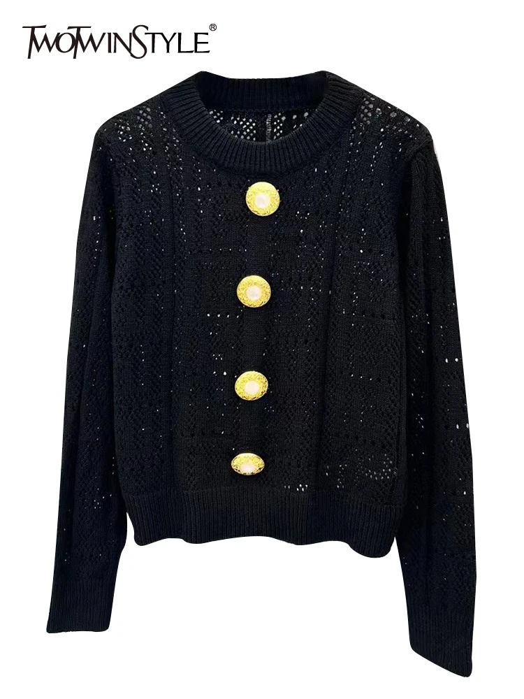 

Женский трикотажный свитер TWOTWINSTYLE, однотонный пуловер с круглым вырезом и длинными рукавами, на пуговицах, в стиле пэчворк