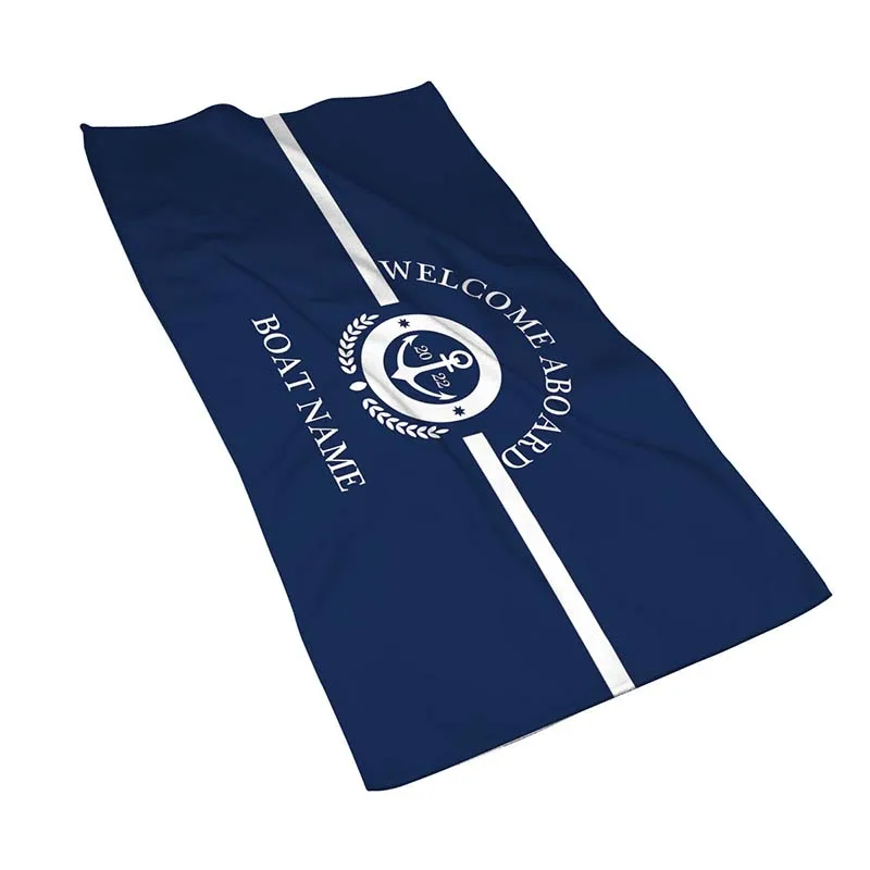 S Dark Blue Nautical Collection Welcome To The Boat Marine Bathroom Towels Microfiber Towels Customizable Boat Name