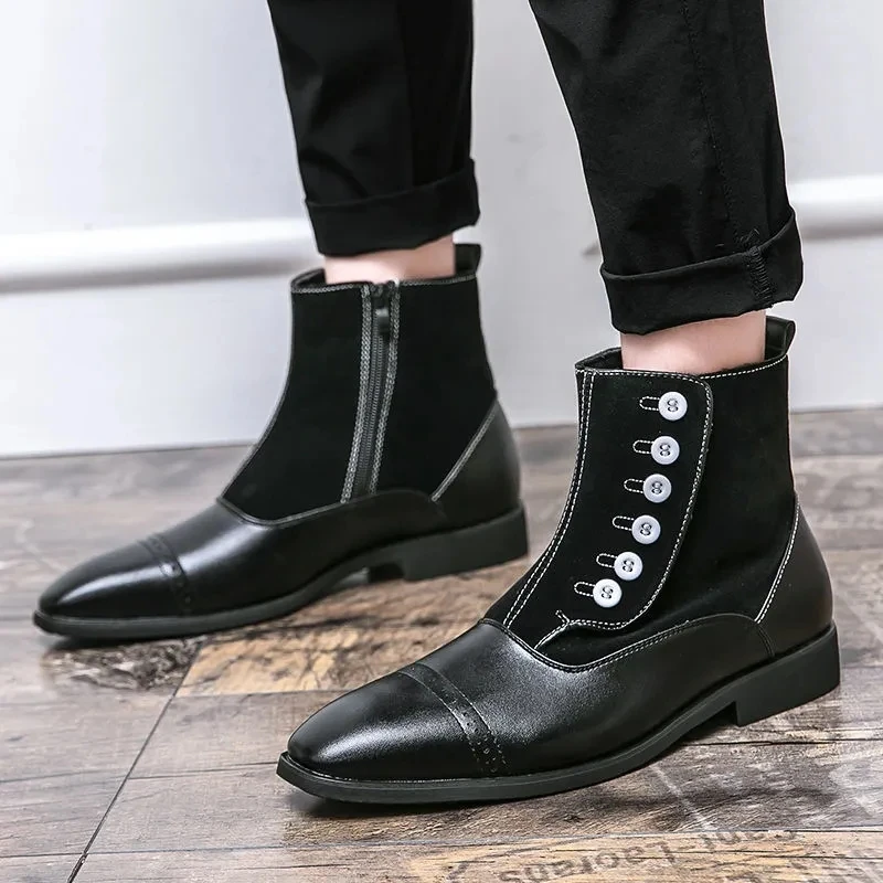 

Men's Boots High Top Retro Fashion Casual Short Boots Spring And Autumn Trend Pointed Toe Cover Carved Men's Short Boots