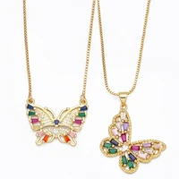 elegant colorful butterfly pendant necklace for women gold plated clavicle chain cubic zirconia charm copper trendy jewelry gift