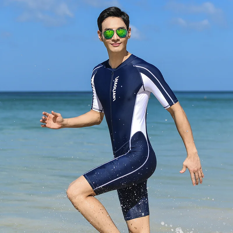 Men's Plus Size Short Sleeve Rash Protection Front Zipper Surf Suit Swim Snorkel Surf Swimsuit Freediving Bodysuit Swimwear