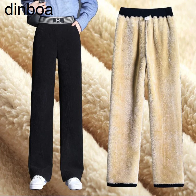 

Plus Velvet Thicken Warm High Waist Vintage Loose Women Pants Korean Fashion Wide Leg Solid Pockets Winter Pants Women Clothing