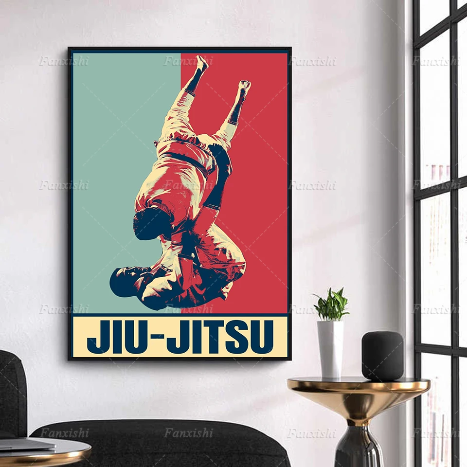 

Canvas Painting Print Pictures Brazilian Jiu Jitsu Indie Vintage Sambo Triangle Choke Grappling Dojo Poster Wall Art Home Decor