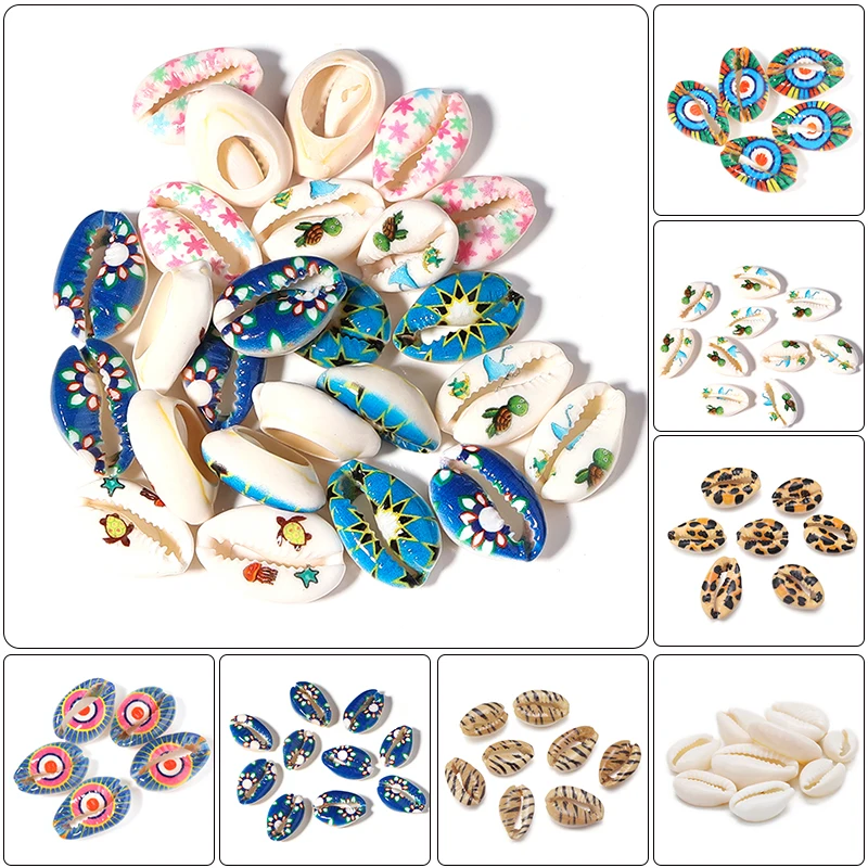 

20Pcs Painted Shell Beads Natural Charm Print Conch Eye Beads Loose Sandy Beach Crafts For Diy Jewelry Necklace Bracelet Making