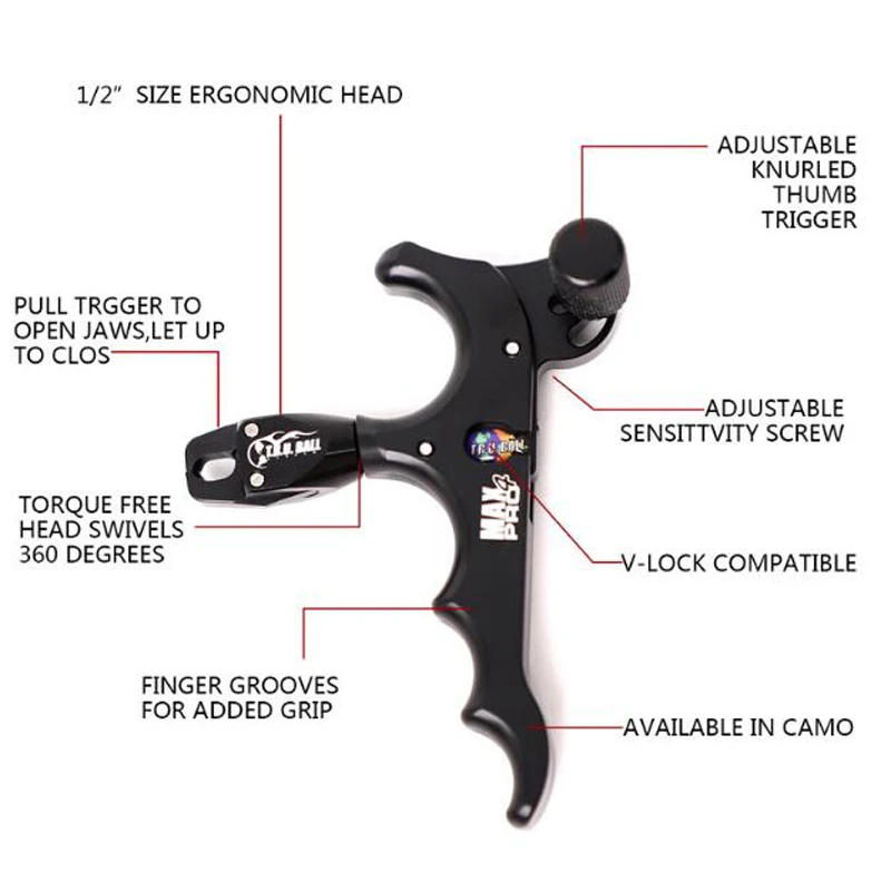 

4 Finger Grip Aluminum Alloy Release Aids for Arrow Shooting 360 Degree Archery Compound Bow Rotate Clamp Automatic