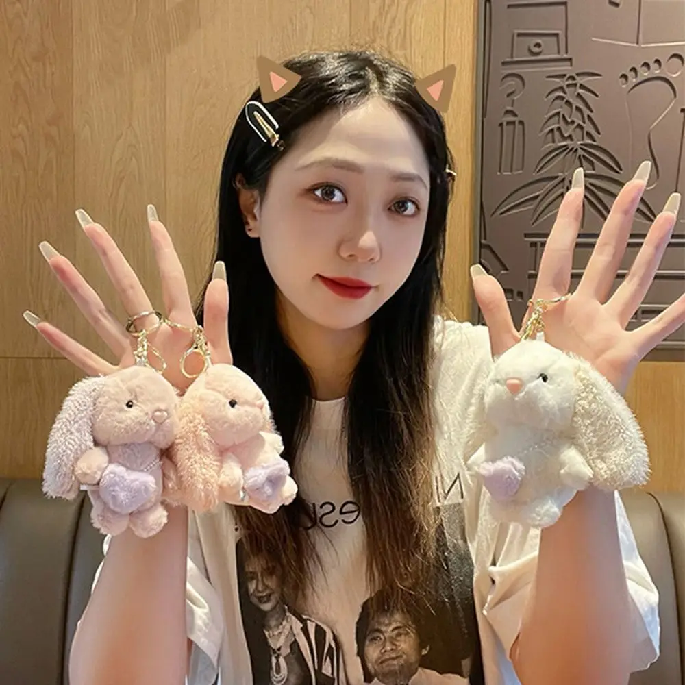 

Мультяшные плюшевые Брелоки для ключей с длинными ушами кролика в виде сердца животного куклы сумки милые Брелоки для ключей для друзей двери автомобиля подарок