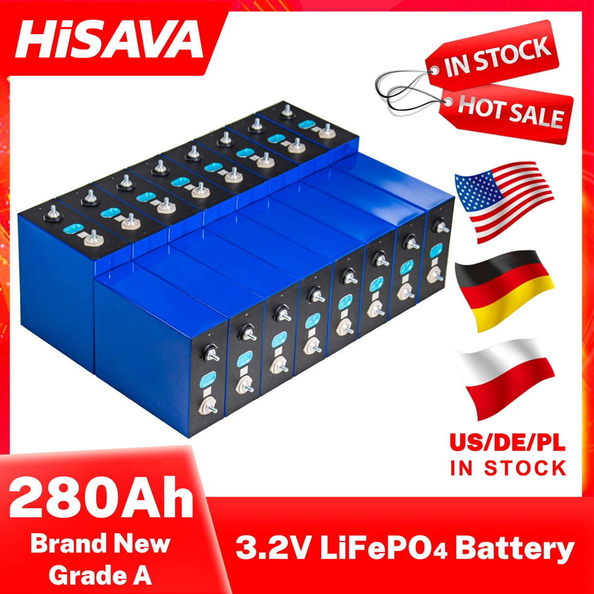 

3.2V 280AH LiFePO4 Rechargeable Lithium Iron Phosphate Battery Hot Sale Cell for RV PV Vans Campers EV Boats Yacht Golf Carts