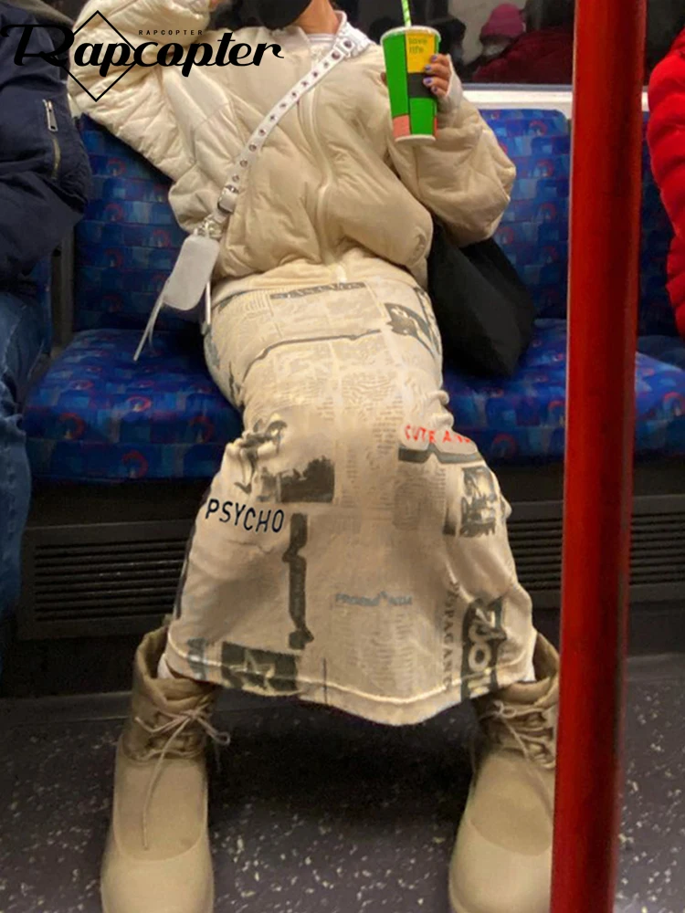 

Rapcopter Y2K Printed Midi Skirts Retro Streetwear Fashion Long Skirts Women Korean Chic Outfits Grunge Techwear Straight Skirts