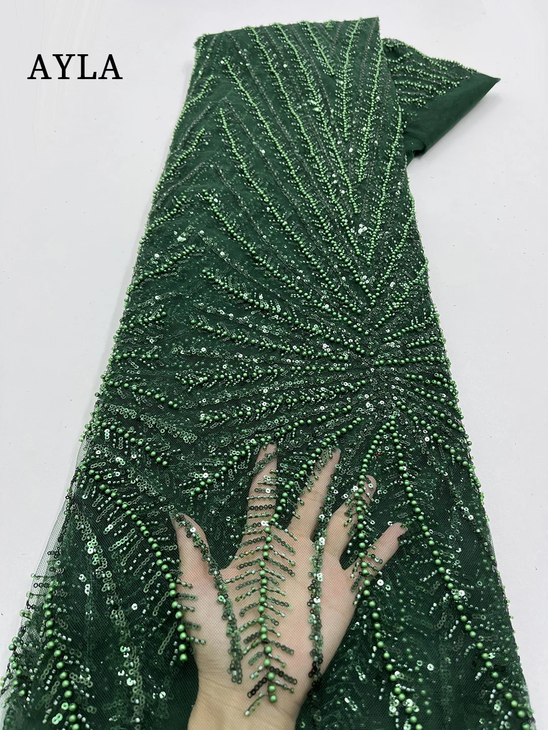 

Зеленая нигерийская кружевная ткань с бусинами и блестками, африканские ткани с вышивкой жемчугом для женщин, тюль, сетчатый материал
