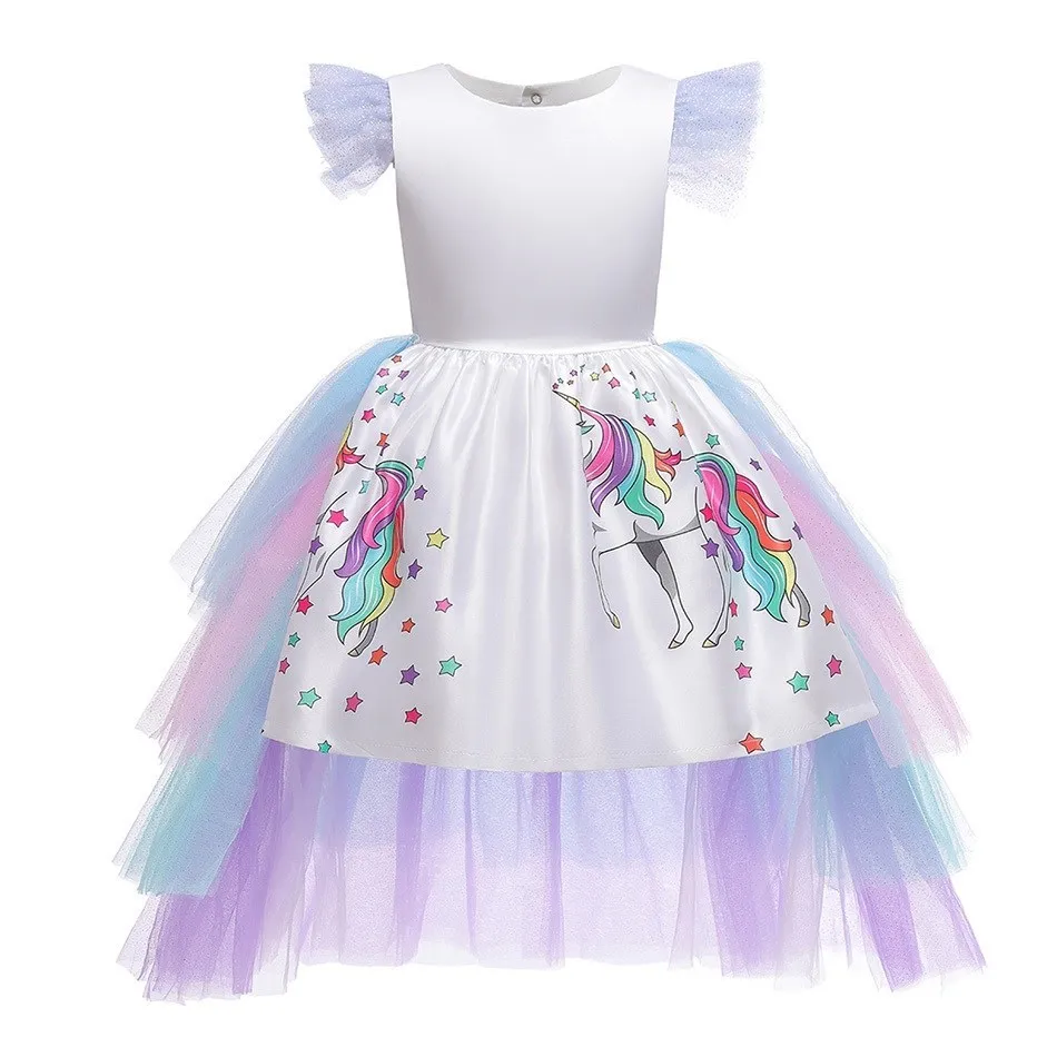 

Children's Unicorn Girl Dress Breathable Princess Poncho Dress Rainbow Cloak Halloween Party Performance Dress 3-10 Years Old