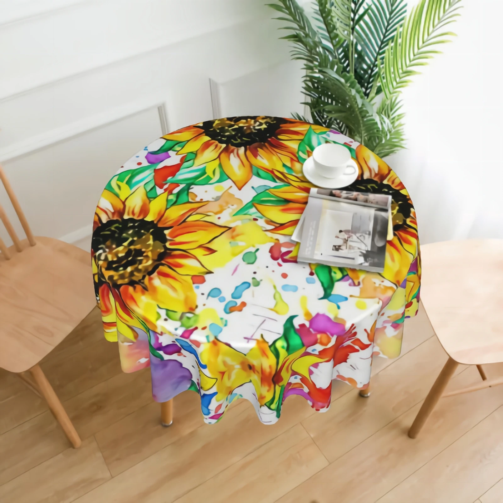 

Watercolor Sunflower Table Cloth Polyester Round Table Cover for Kitchen Dinning Waterproof Wrinkle Free Table Cloths