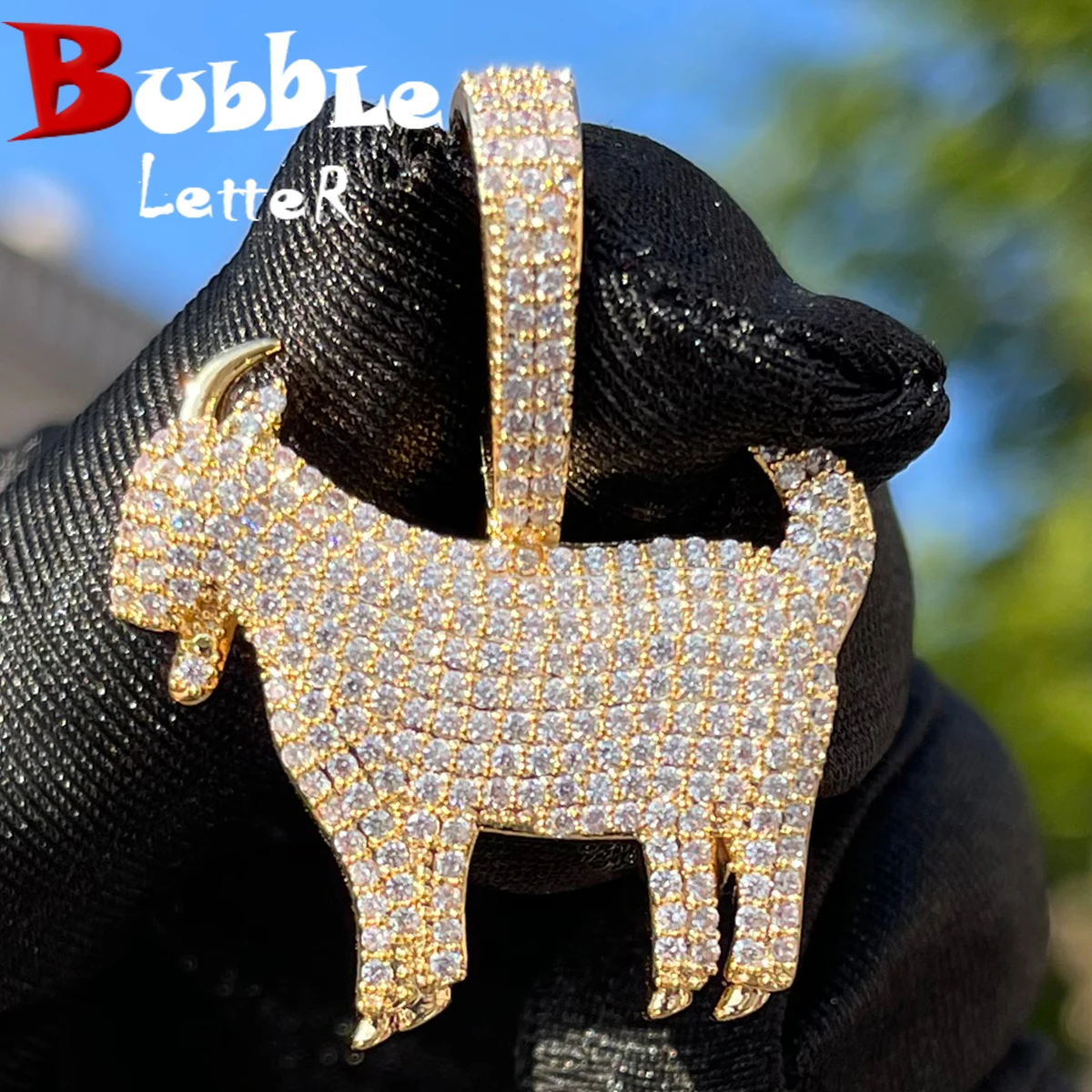 Bubble Letter Iced Out Pendant Goat Necklace for Men Real Gold Plated Zircon Hip Hop Fashion Jewelry Gift
