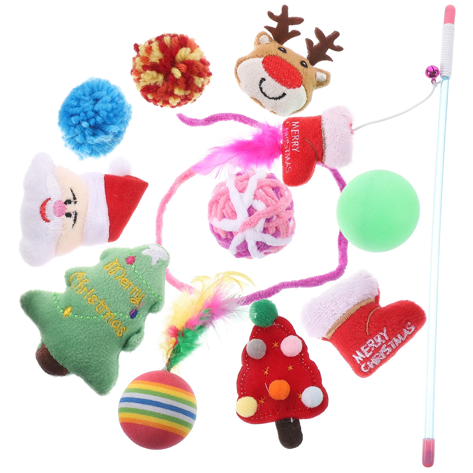 

Christmas Themed Cat Teaser Toy Teasing Hangings Pet Portable Sticks Kitten Self-play