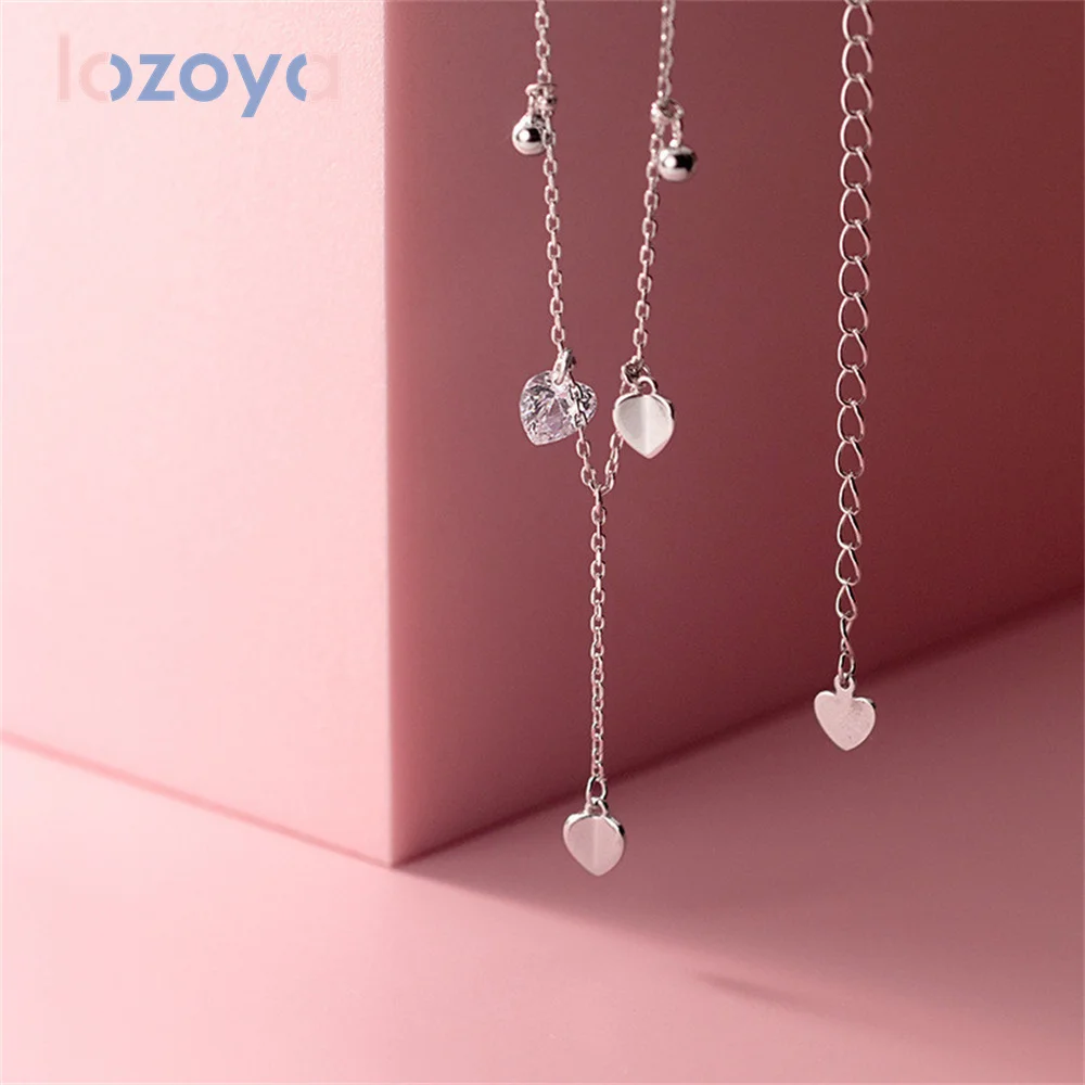 

Женское Ожерелье Lozoya из стерлингового серебра 925 пробы, цепочка до ключиц, элегантный кулон в форме сердца с бахромой из циркония, роскошные ювелирные изделия, свадебный подарок
