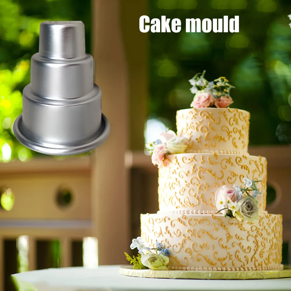 

3 Tiered Round Cake Pan Mold Set Aluminum Alloy Non Cake Baking Pans With Removable Bottom Kitchen Cakes Moulds